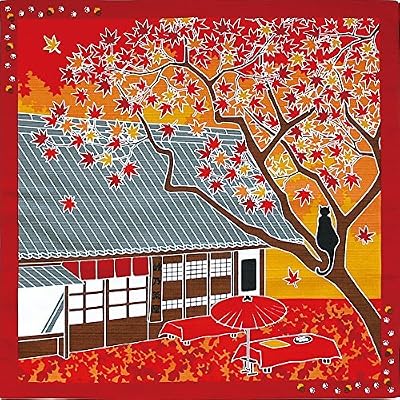 Tama no osanpo Furoshiki Wrapping Cloth Cat Autumn Leaves 50cm