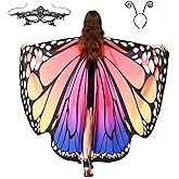 Halloween Butterfly Wings Costume for Womens, Moth Wings Butterfly Cape Adult Costume with Mask & Headband(3pcs)