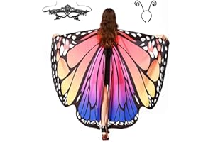 Niurui Halloween Butterfly Wings Costume for Womens, Moth Wings Butterfly Cape Adult Costume with Mask & Headband(3pcs)