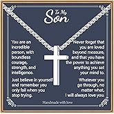 IEFLIFE Valentines Gifts for Him Men - Silver Box Chain Stainless Steel Cross Necklace, Valentines Gifts for Grandson Husband, Mens Teens Valentine Gift Cross Necklace Jewelry