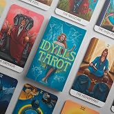 OMNITO Original Idylls 78 Tarot Card Set | Pocket-Sized (4.13" x 2.3") | Unique Borderless Deck | Fortune Telling Cards | Classic Meanings with Online Guide Book for Beginners