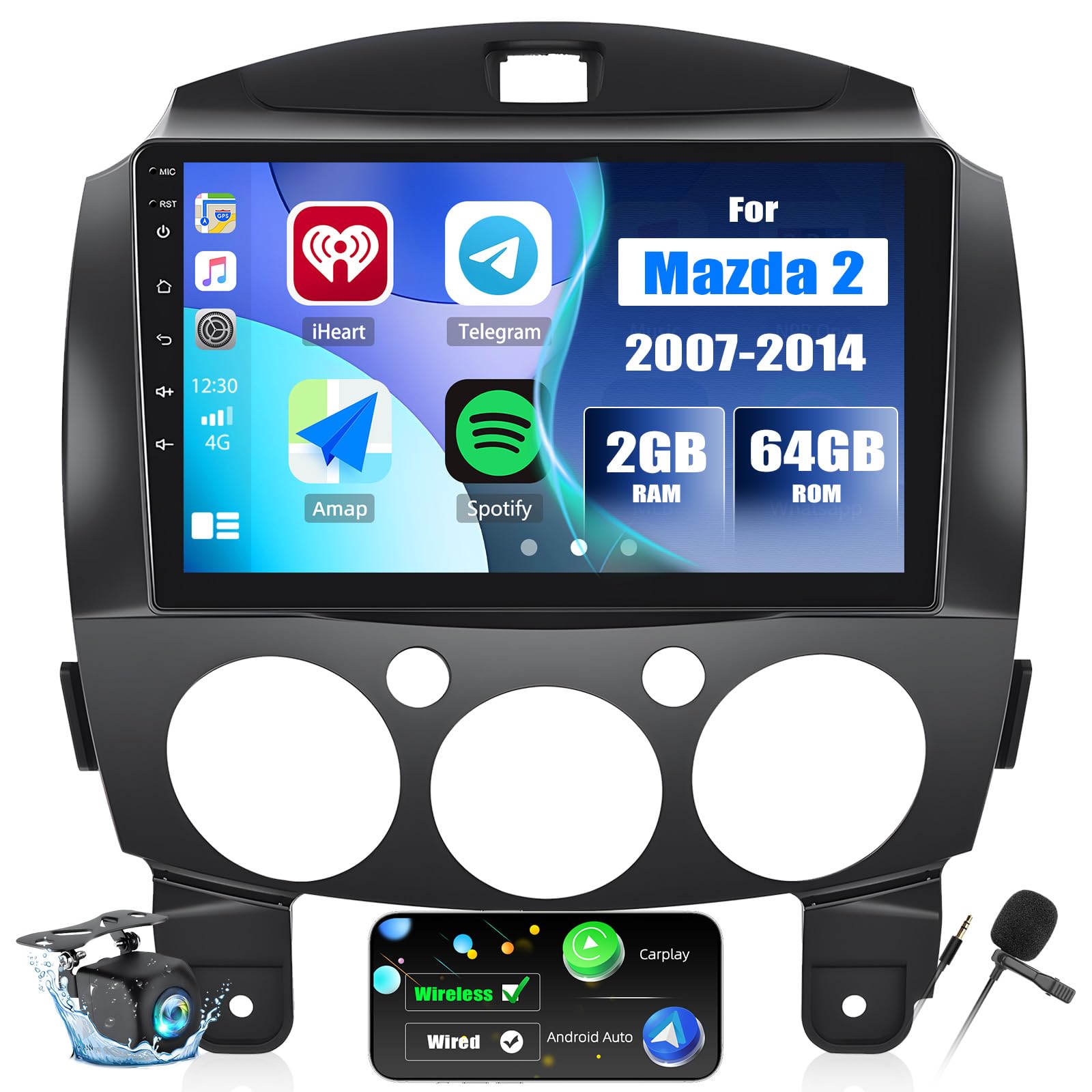 2+64G Android 13 Car Stereo for Mazda 2 2007-2014