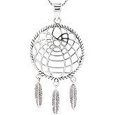 Jewelry Trends Dream Catcher Dangle Feathers Southwestern Sterling Silver Large Pendant Necklace 18"