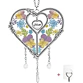 LARAINE Heart Suncatcher with Pressed Flower Wings Mom's Day Love Glass Wind Chime Ornament Charm with Metal Heart Gifts for Mom, Grandma, Aunt, Birthday (Blue)