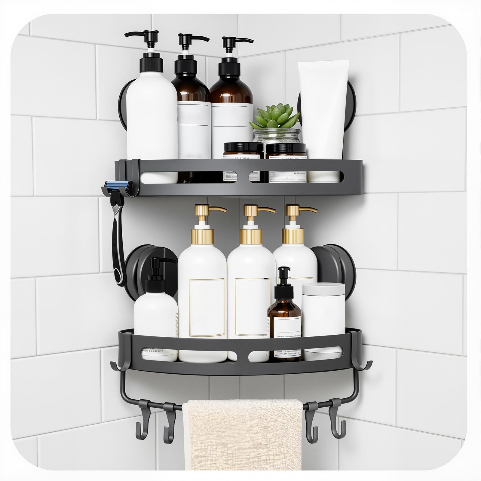 Photo 1 of ***MISSING PARTS***
XXKMDXW Corner Shower Caddy Suction Cup Shower Shelf Corner No Drilling Bathroom Shower Organizer Storage Rack Suction Cup Type with Towel Bar Hooks