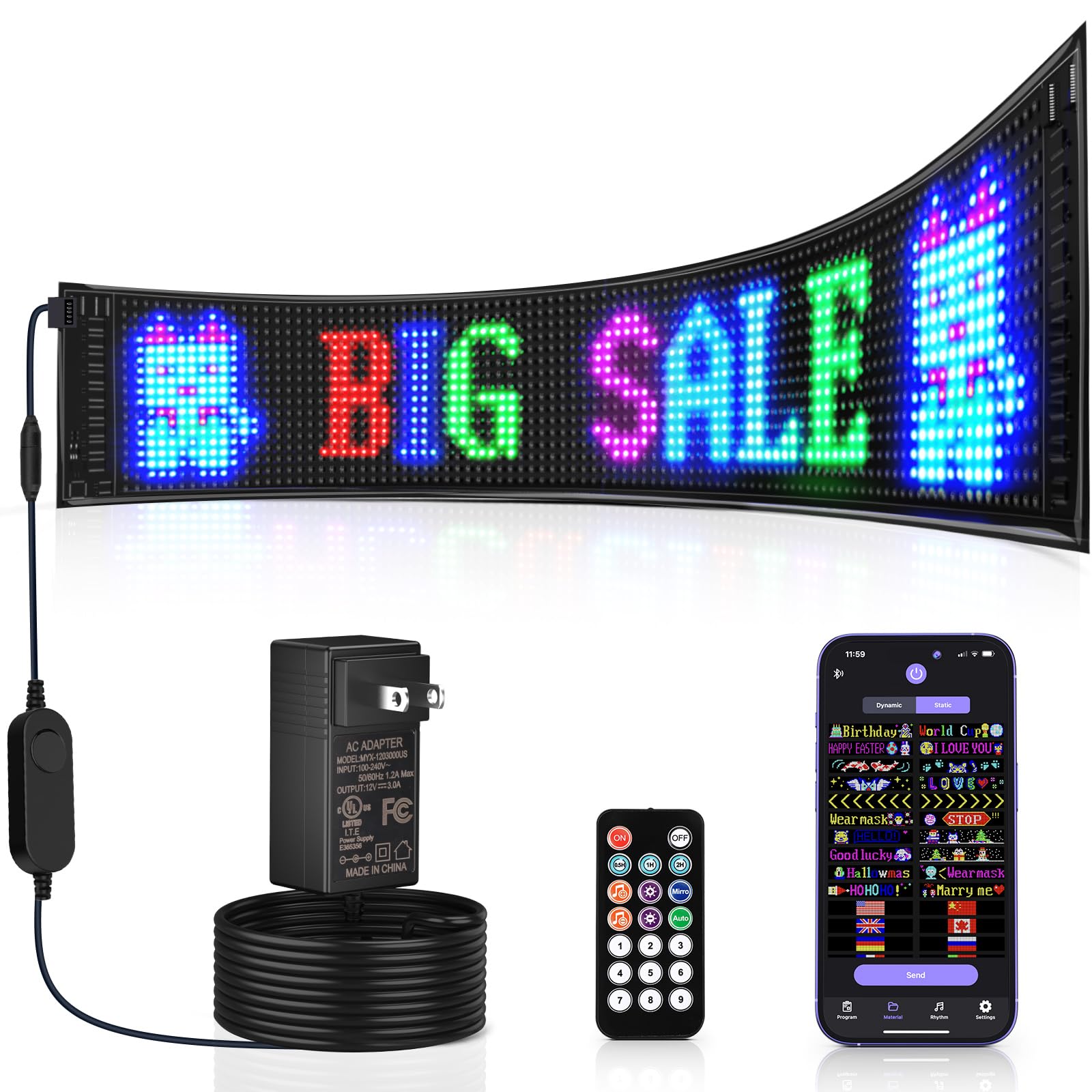 Photo 1 of KJOY Large Bright LED Sign,37''x8'' Flexible 12V Multi Ttask Loop Playback LED Store Sign, Bluetooth App Control Custom Text Pattern Animation Scrolling LED Sign Programmable for Store Hotel School