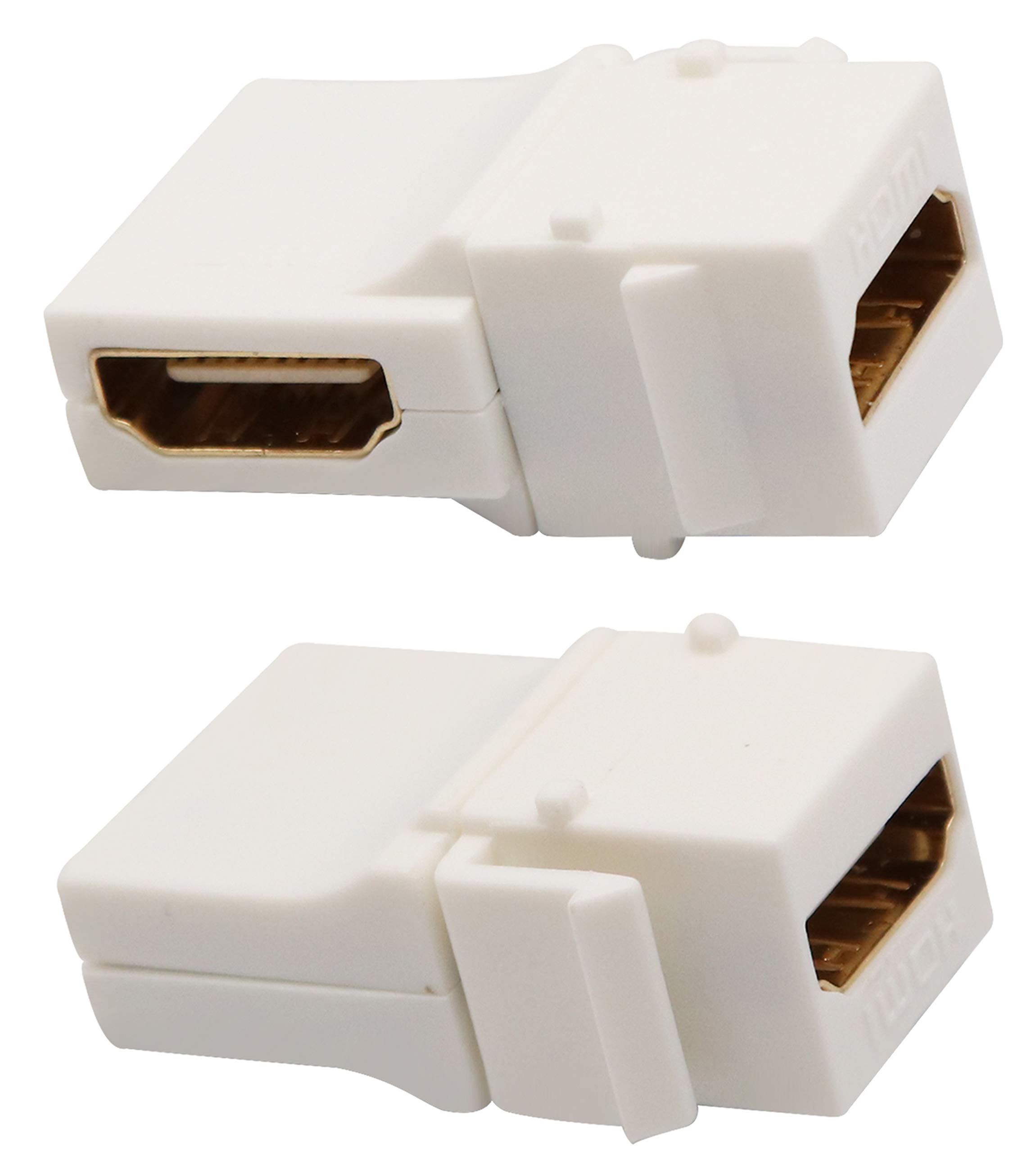 AAOTOKK 90 Degree HDMI Keystone Adapter Gold Plated 90 Degree HDMI Female to Female Keystone Jack Insert 3D 4K 60HZ Coupler Adapter for Wall Plate (White/2 Pack)