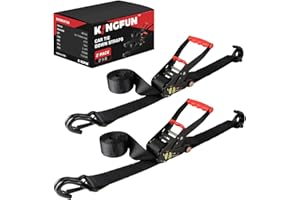 Kingfun 2 Pack Heavy Duty Car Tie Down Straps Fof Trailer with J Hooks – 2" x 96" Tire Straps, 10,000 lbs Break Strength, Universal Fit for Car Hauler, Truck, UTV & Utility Trailers
