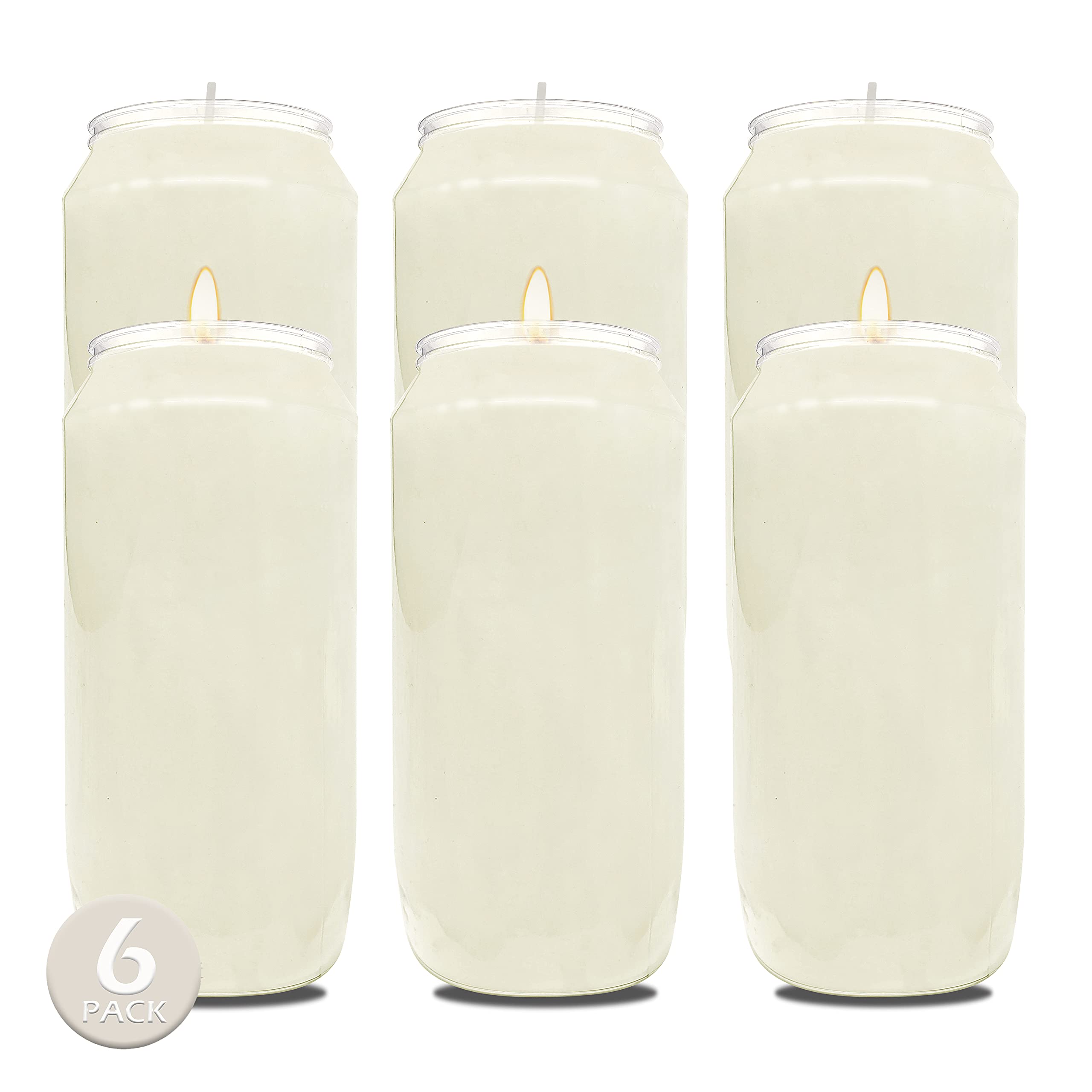 Hyoola 7 Day White Memorial Candles - 6 Pack Grave Candles for Religious, Memory, Vigil and Emergency Use - 100% Vegetable Oil Wax in Plastic Jar Container