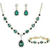 EleQueen Women's Wedding Bridal Jewelry Set for Brides Bridesmaids, Rhinestone Crystal Teardrop Necklace Earrings Bracelet for Party Prom