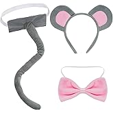 obmwang 3 Pieces Mouse Costume Set Mouse Ears Headband Bow Tie and Tail for Halloween Dress Up Party