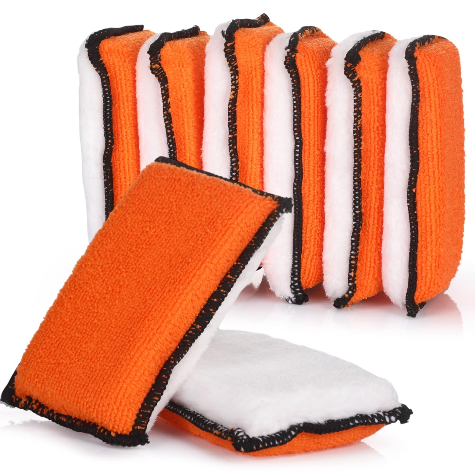 Photo 1 of Mudder 8 Pcs Car Interior Scrubbing Sponge 5'' x 3'' Fiber Car Wax Applicator pad Household Cleaning Sponges for Leather Car Seat Couch Cleaning (Orange White)
