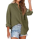 NOLLSOM Casual Shirts for Women Long Sleeve Button Down Blouses Spring 2026 Solid Color Trendy Tops with Pocket