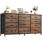 Romorgniz Dresser for Bedroom with 11 Fabric Drawers, Dresser TV Stand for 50, 55 Inch TV, Sturdy Dressers & Chests of Drawers for Entryway, Sturdy Metal Frame (Rustic Brown)