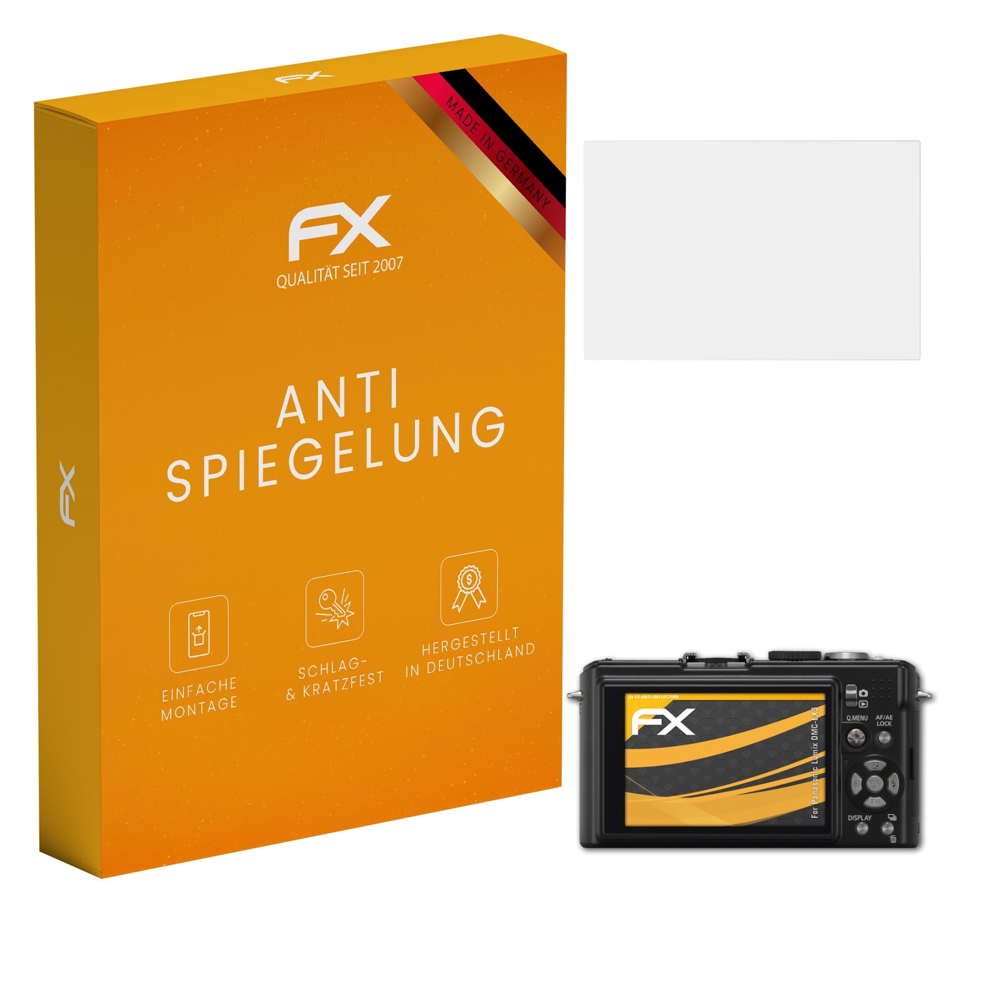 atFoliX Screen Protector compatible with Panasonic Lumix DMC-LX3 Screen Protection Film, anti-reflective and shock-absorbing FX Protector Film (3X)