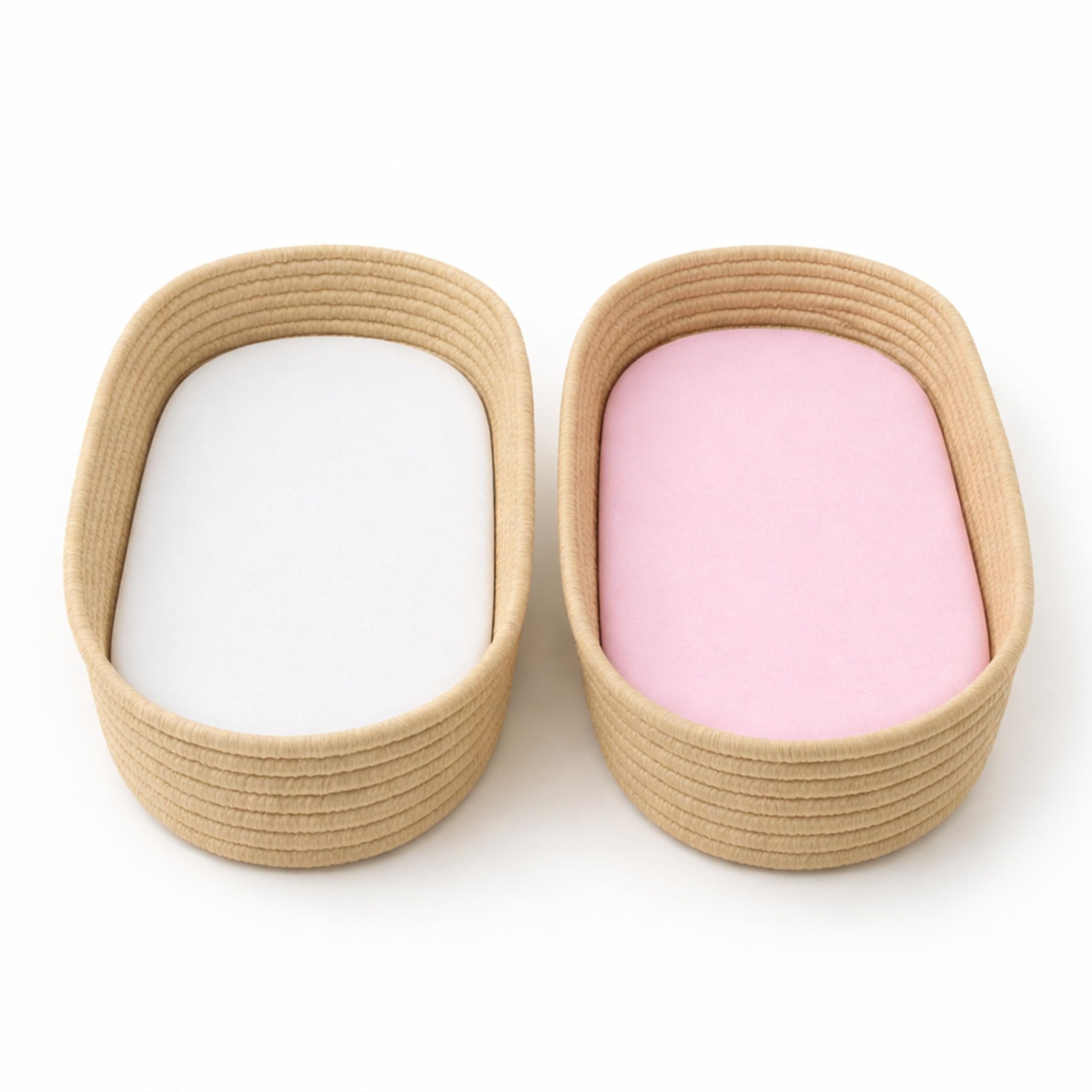 2 x White & Pink Moses Basket Fitted Sheets Set - 100% Jersey Cotton Bassinet Size Newborn Hypoallergenic Breathable Easy Care Super Soft for Baby Bassinet.