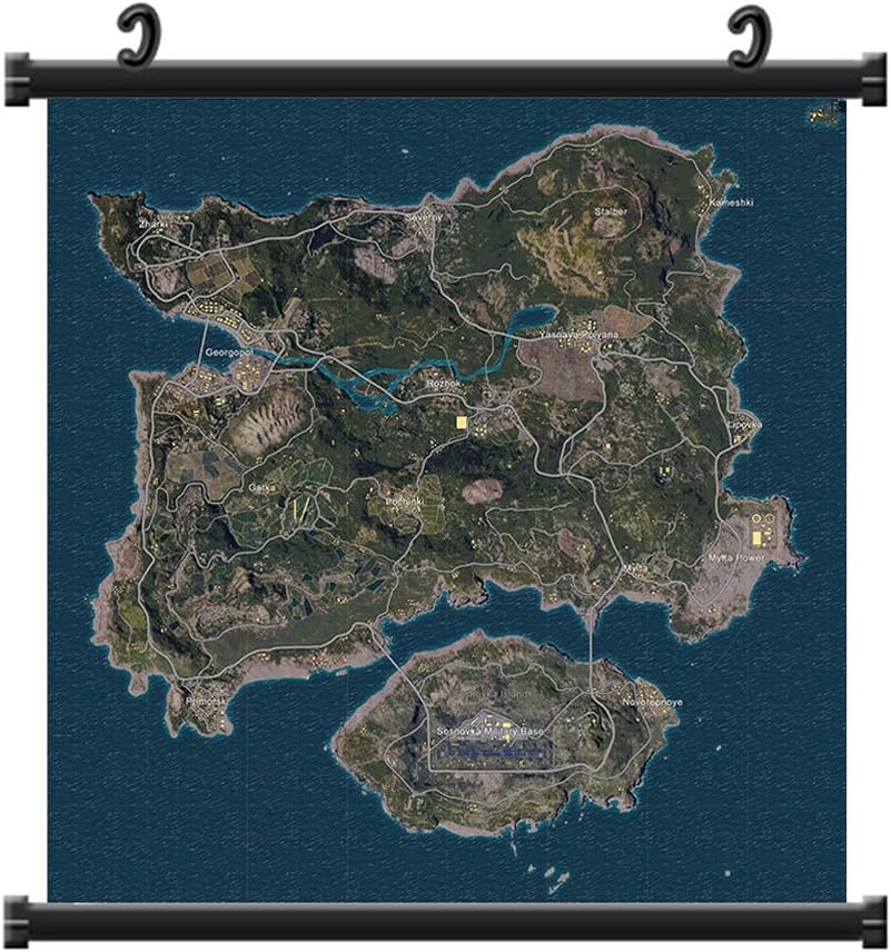 Shukqueen Wall Art Decor, The PUBG Game Map Hanging Picture,32x32 Inch