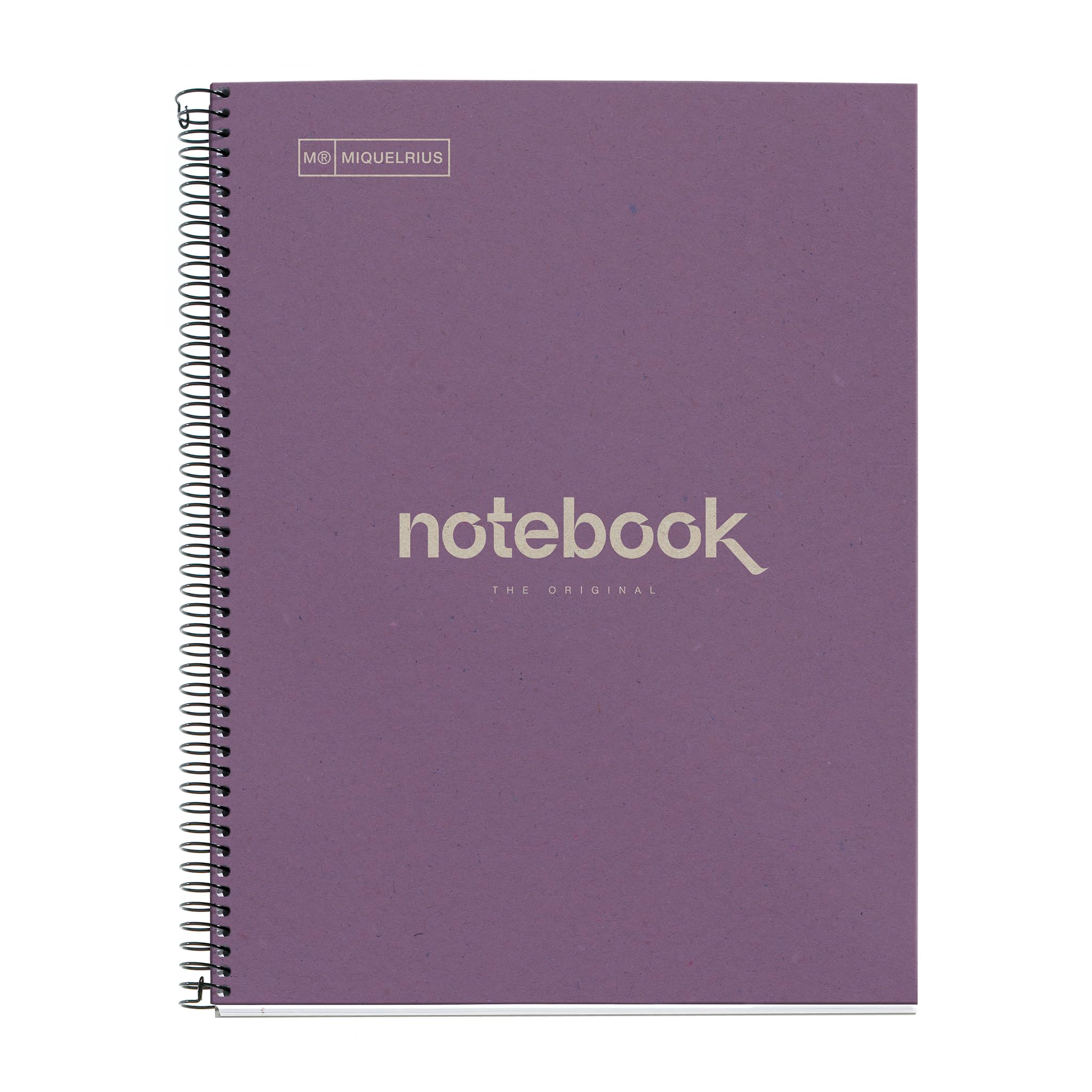 Miquelrius - Recycled notebook A4, 80 sheets of 80 g/m², 5 x 5 mm grid, recycled paper notebook (post-consumer recovery), 1 colour strip, 4 drills, recycled cover, eco lavender