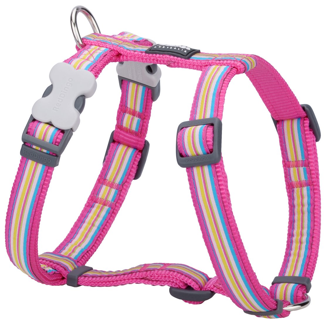 Red Dingo Classic Dog Harness Design, Horizontal Stripes Hot Pink, X-Small 12mm
