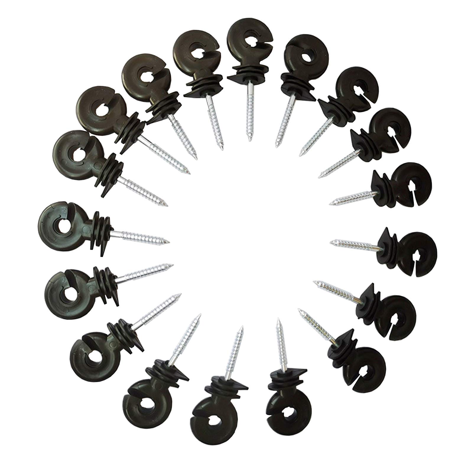 Cukol 20 pcs Electric Fence Insulators Screw, Farm Wire Mesh Screw in Ring Insulators Post for Ropes, Wires and Strands Black