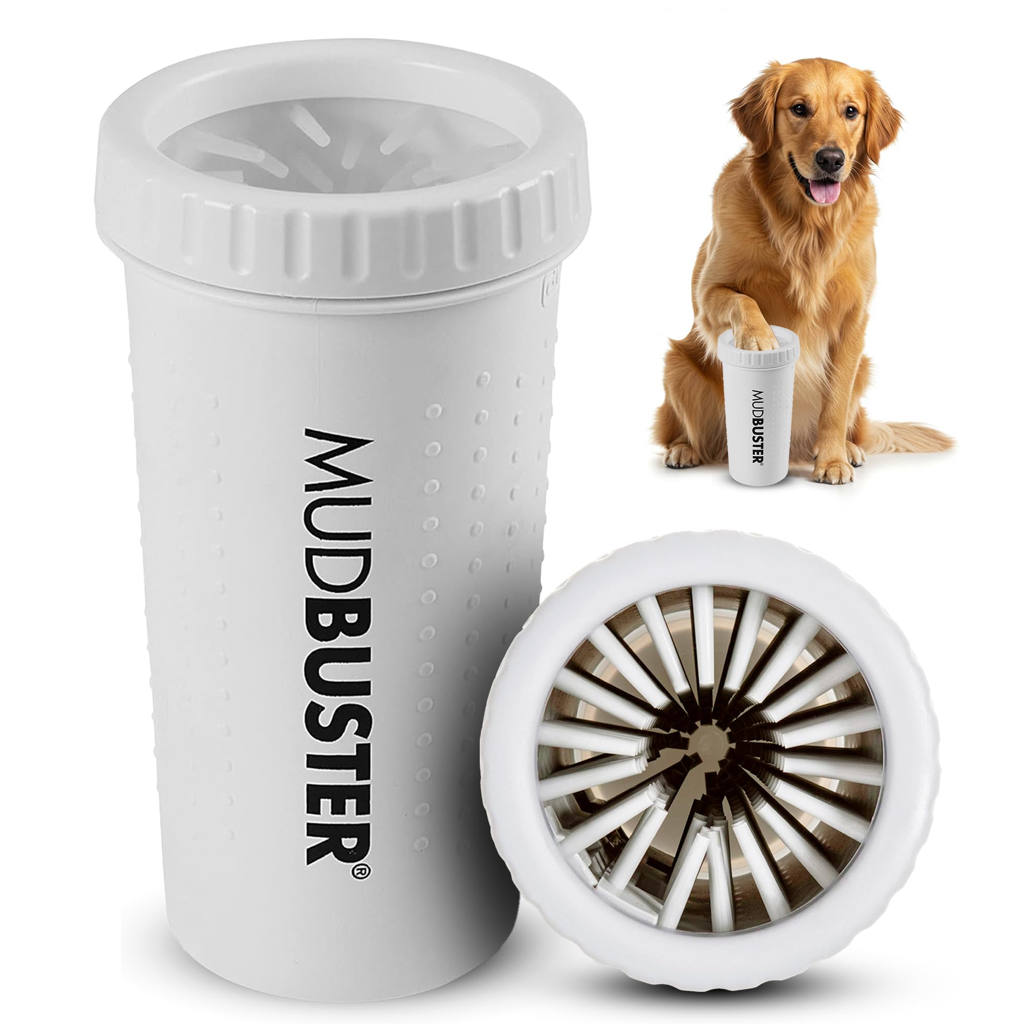 Dexas MudBuster Portable Dog Paw Washer/Paw Cleaner, Large, Bright White- Special Edition