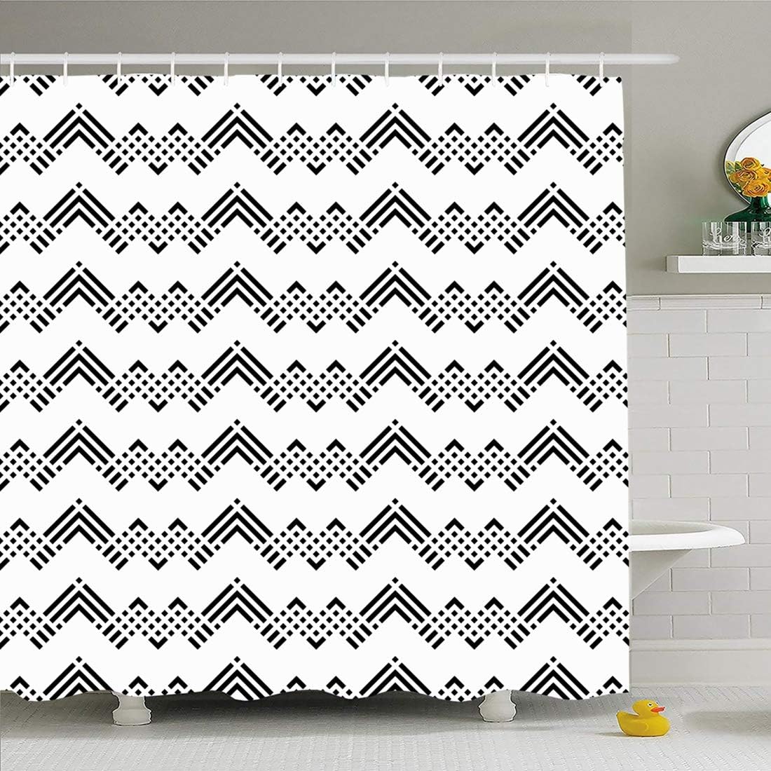 DANGCCI Shower Curtain Set with Hooks 72x72 Inches Chevrons Zigzag Peruvian Broken Abstract Diamonds Dots Angle Arrows Blend Skin Aztec Bars Black Bathroom Waterproof Polyester Fabric Bath Decor