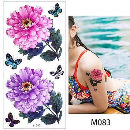 Adgkitb 4pcs Feuille Rose Fleur Tatouage Temporaire Papillon