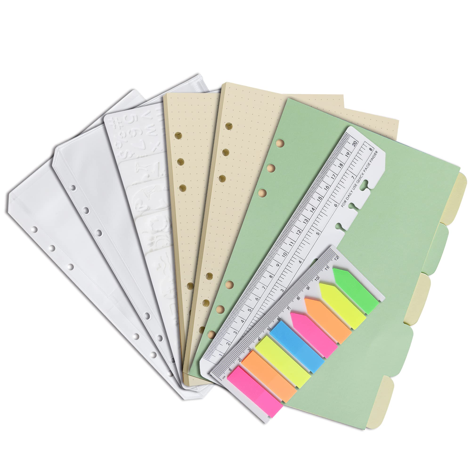 Wonderpool 320 Pages Dotted Refill Paper A5 Inserts Binder Loose Leaf Paper, Dividers, Pocket, Neon Page Marker, Bookmark, Stencils for Refillable 6 Ring Binder Journal Notebook Diary Planner (A5)