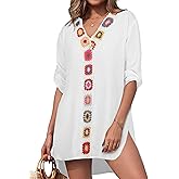 BMJL Womens Beach Cover Up V Neck Boho Bathing Suit Beach Dress Crochet Flowers Swimsuit Swimwear Coverups