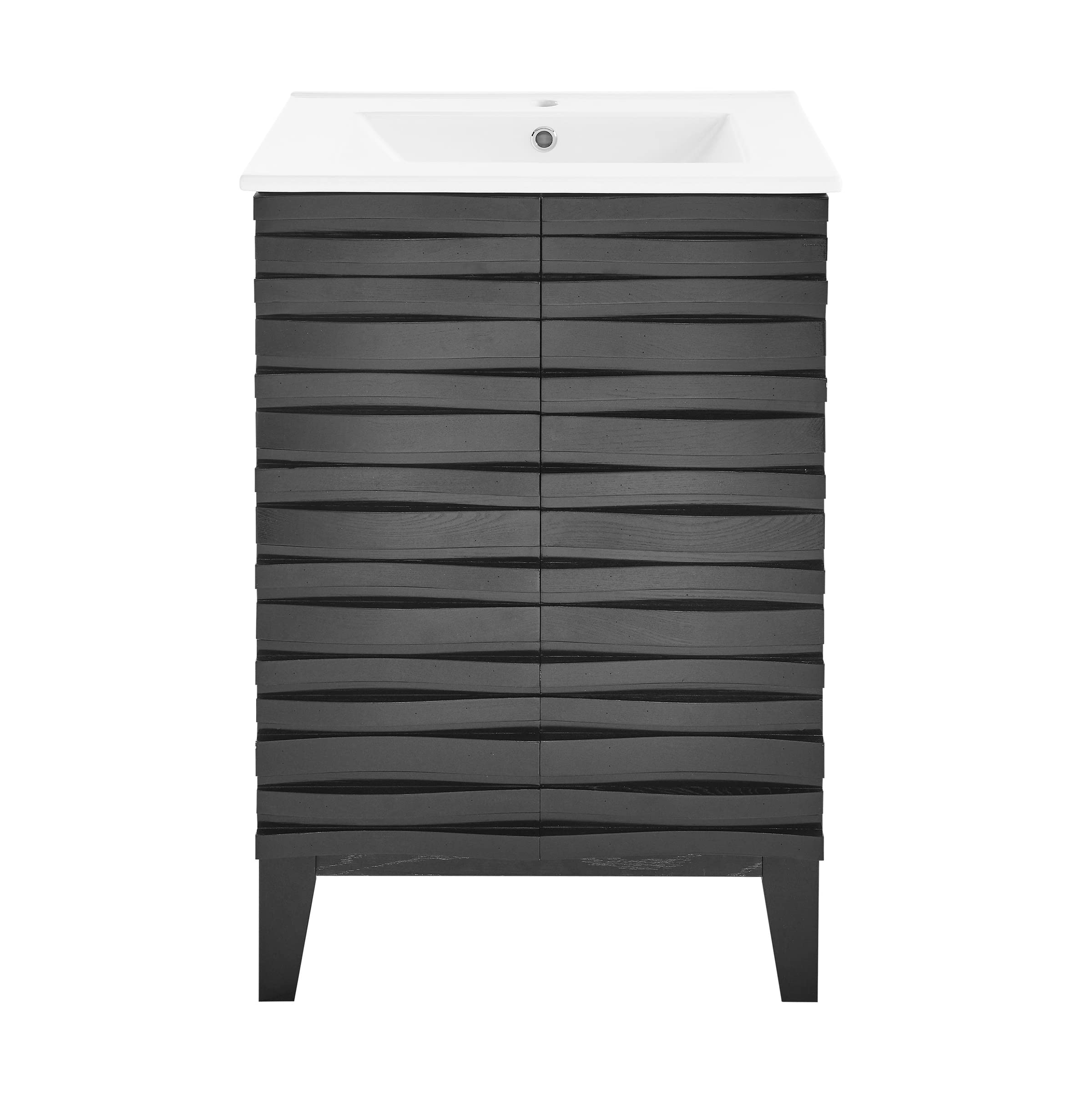 Mobile Bagno Swiss Madison Classe 61 Cm - Noce Scuro Con Piano In Ceramica E Ante Soft Close