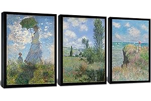 OKEXCKK Woman with a Parasol by Claude Monet Canvas Wall Art, Oil Painting Impressionism Classic Artwork Pictures with Black Framed for Home Decor - 12"x16"