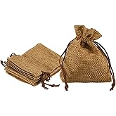 HARFINGTON 5pcs Small Burlap Bags with Drawstring, 3x4 Gift Bag Jewelry Pouches for Wedding Party Presents Festival Favors, Beige