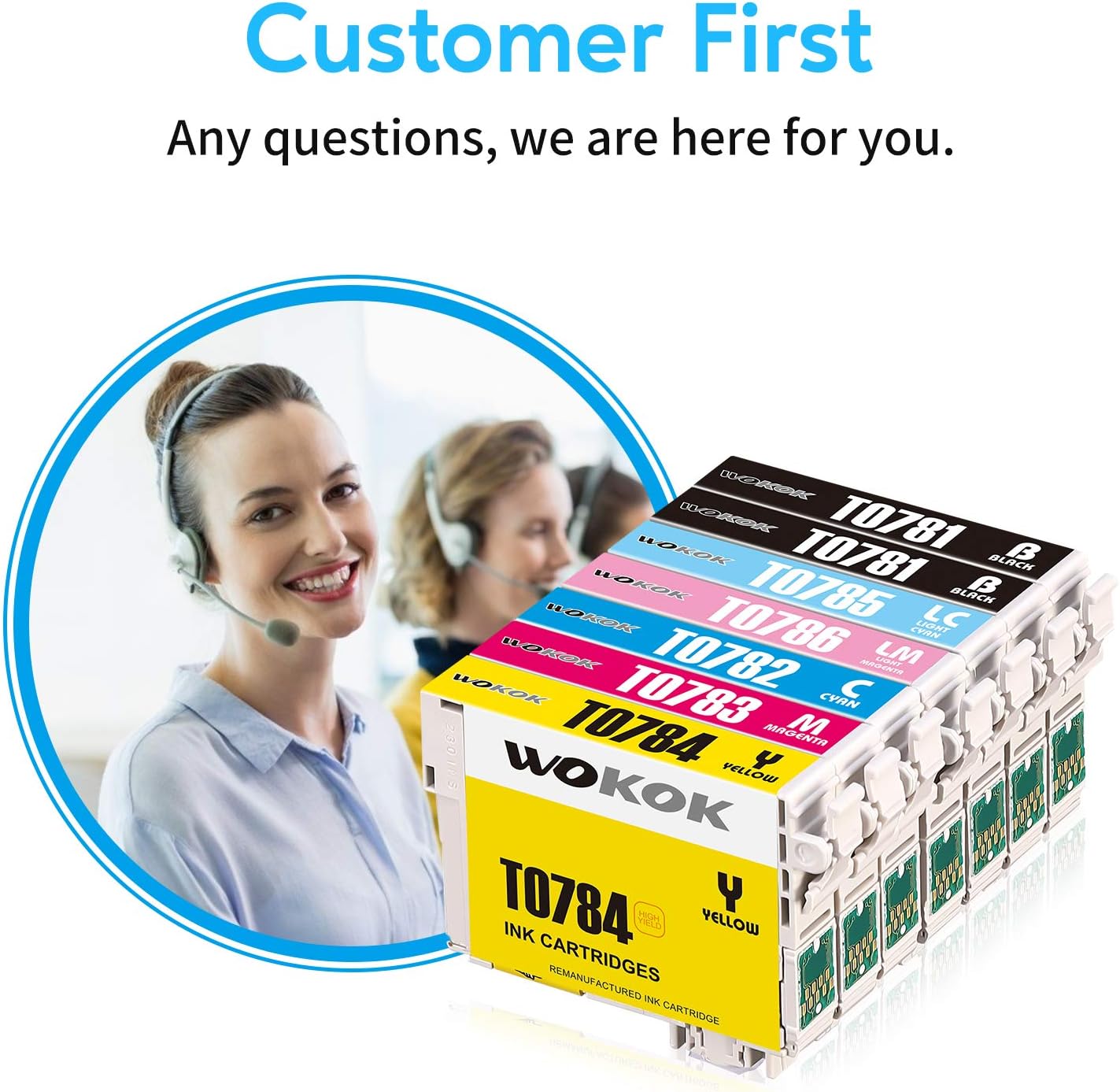 WOKOK Remanufactured Ink Cartridge Replacement for Epson 78 Ink Cartridges, T078 for Epson Artisan 50 Stylus Photo R260 R280 R380 RX580 RX595 RX680 (2BK, 1C, 1M, 1Y, 1LC, 1LM): Office Products