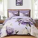 Dobuyly Purple Queen Comforter Set 7 Piece Bed in a Bag Queen, Purple Floral Printed on Light Purple Comforter Set with Sheets, Soft Microfiber Botanical Complete Bedding Set for All Season