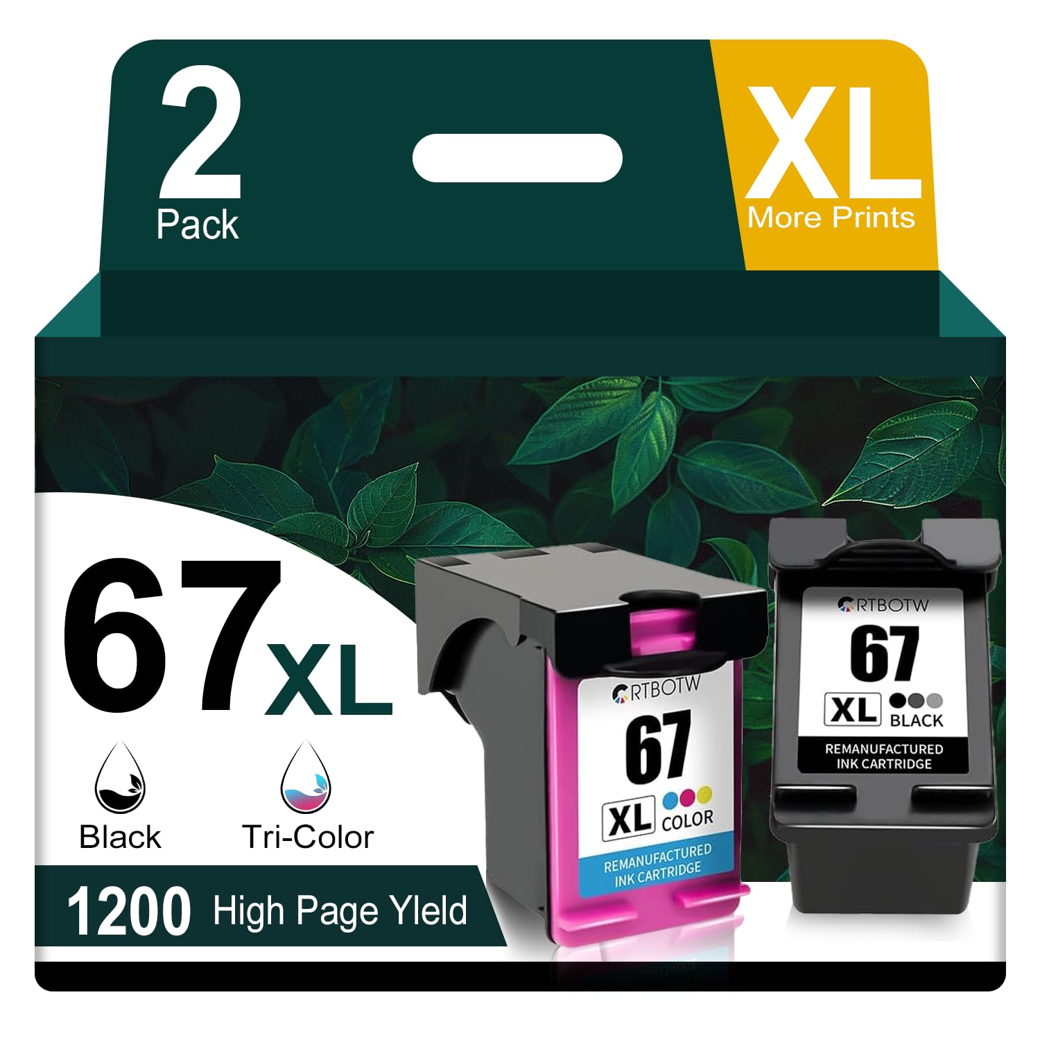 Photo 1 of CRTBOTW Remanufactured For HP Ink 67 Ink Cartridges Black and Color Combo Pack For Printer Ink HP 67 67XL Use for DeskJet 2752 2710 2755 2722 2720 Plus 4100 4152 4158 Envy 6055 6052 6022 Pro 6452 6455