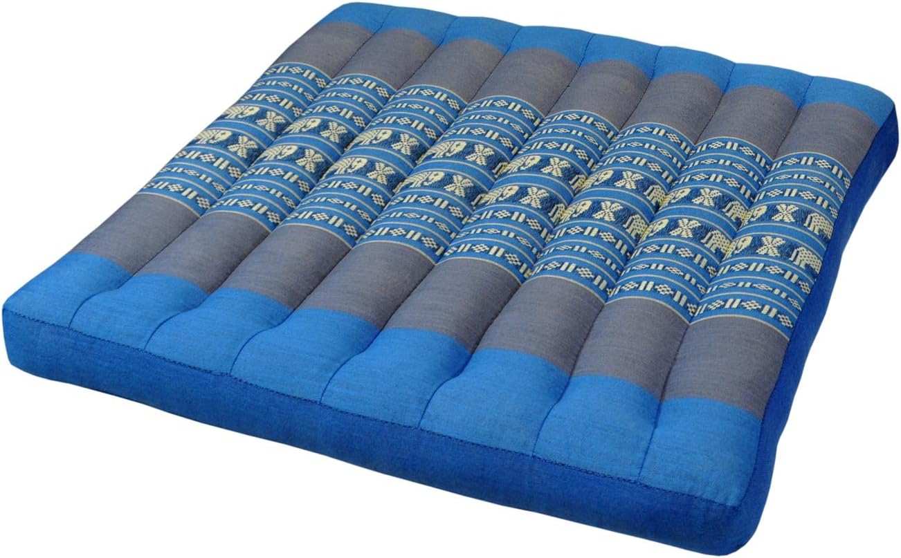 Wifash Seat cushion, flat cushion (50x50 cm) for chairs, sofa, armchair, meditation, yoga, outdoor//garden/patio furniture made in thailand, Blue/Grey with elephants (81719)