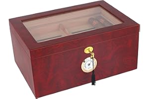 Mantello Cigars Large Glass-top Cigar Humidor Humidifier Box for Up to 100 Cigars with Hygrometer and Removable Cedar Tray