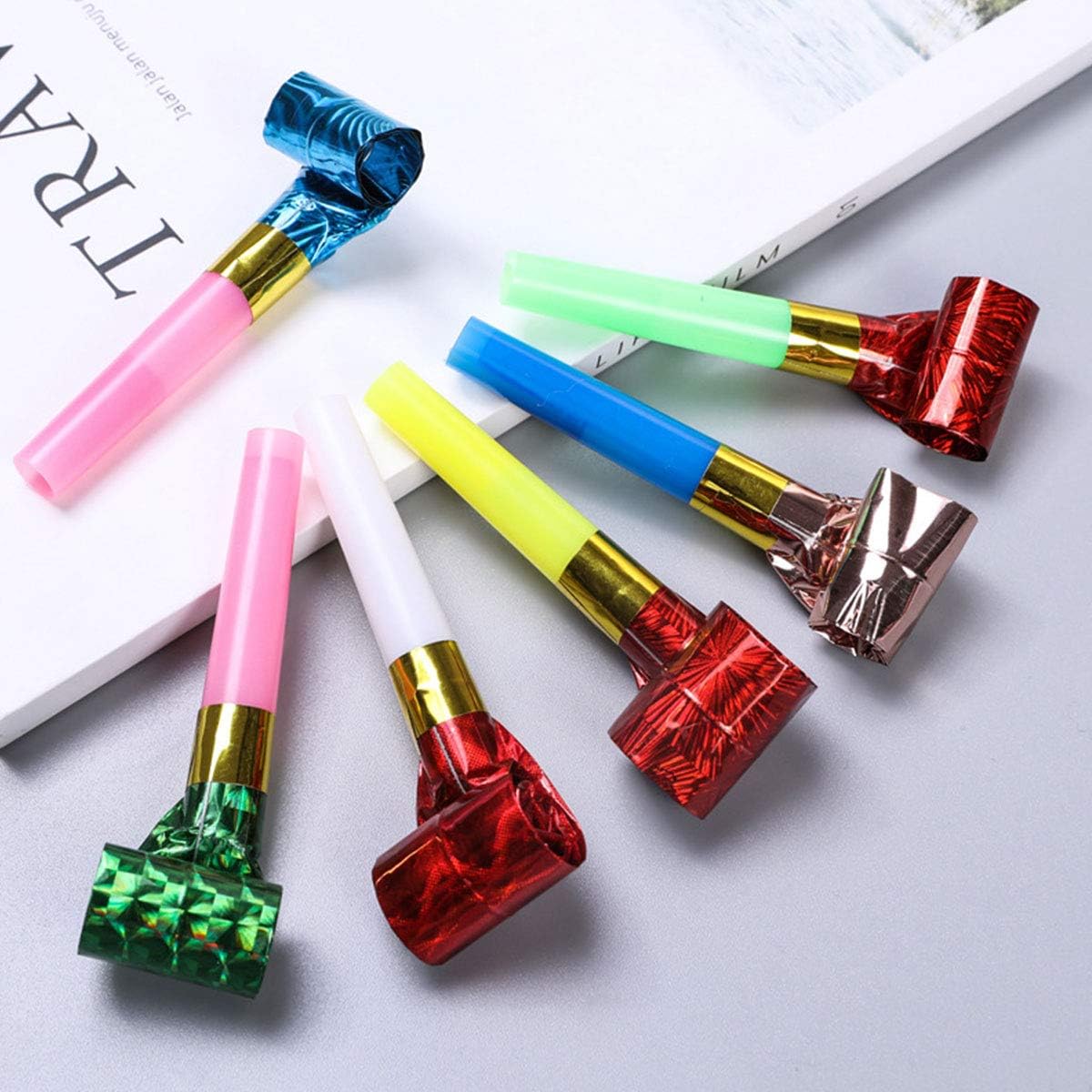 Party Blowers Whistles Toys for Children Birthday Christmas Halloween Partys Noisemakers, Colourful 100pcs: Toys & Games