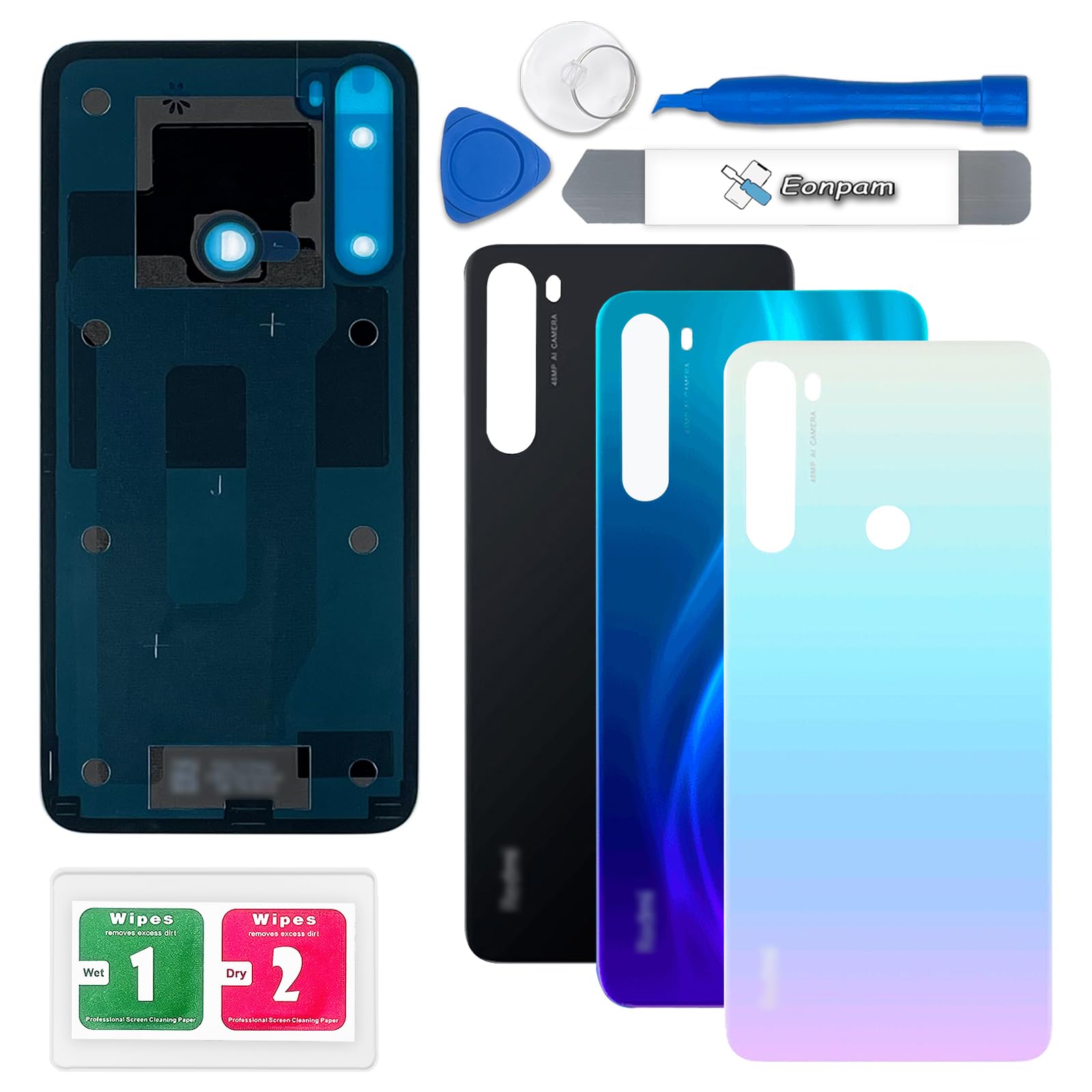 Eonpam Back Cover Glass for Xiaomi Redmi Note 8 Rear Glass Replacement with Repair Kit Genuine Rear Housing (Moonlight White)
