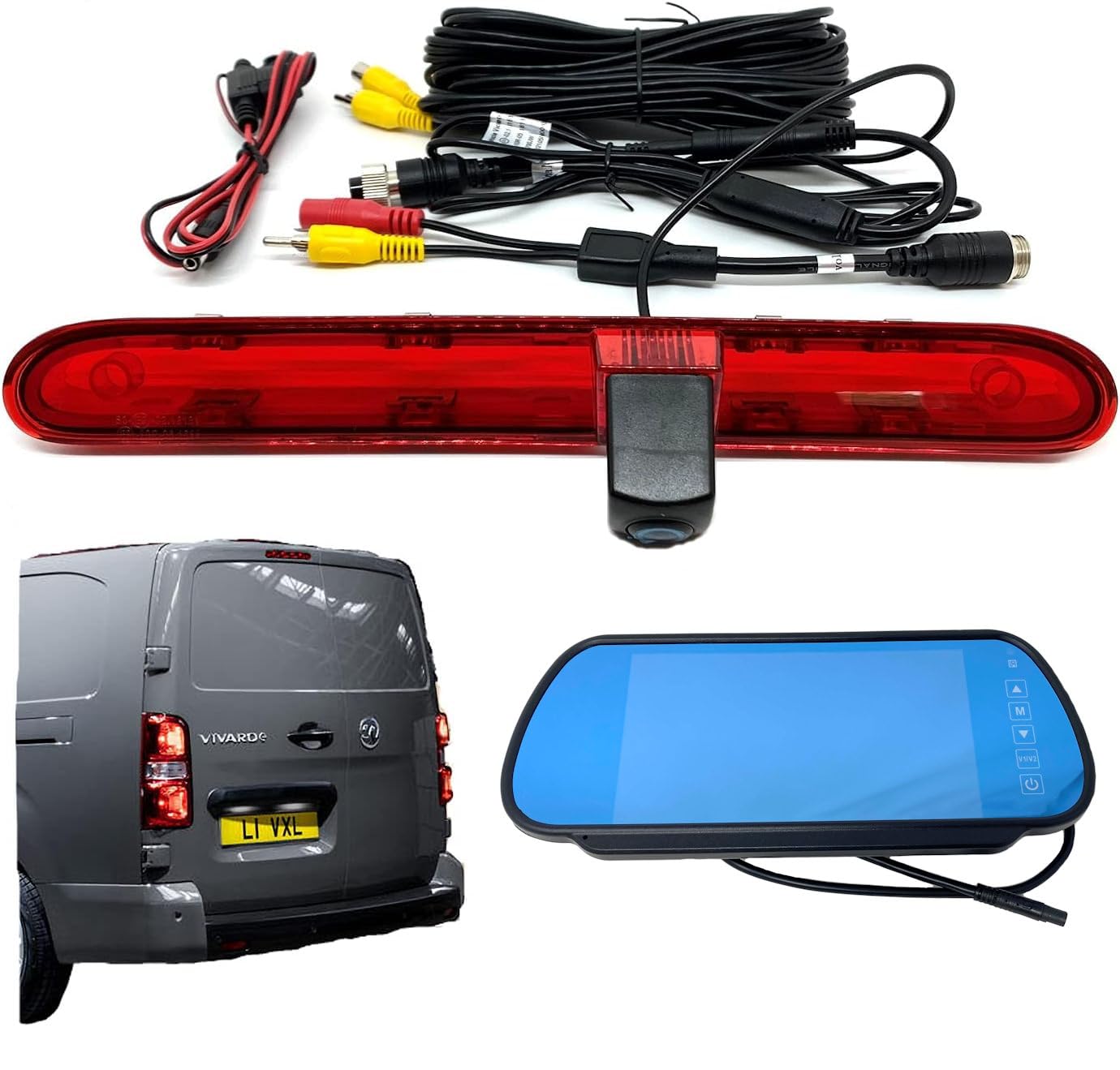 Dolphin Automotive Brake Light Replacement Reversing Camera Fits Vauxhall Vivaro Van 2020 Onwards (Camera With 7" Mirror Monitor)