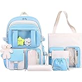 HORHREAR Kawaii Backpack 5Pcs Set for School, Cute Clear Backpack Preppy with Aesthetics Pendant for Girls Boys Primary Bag