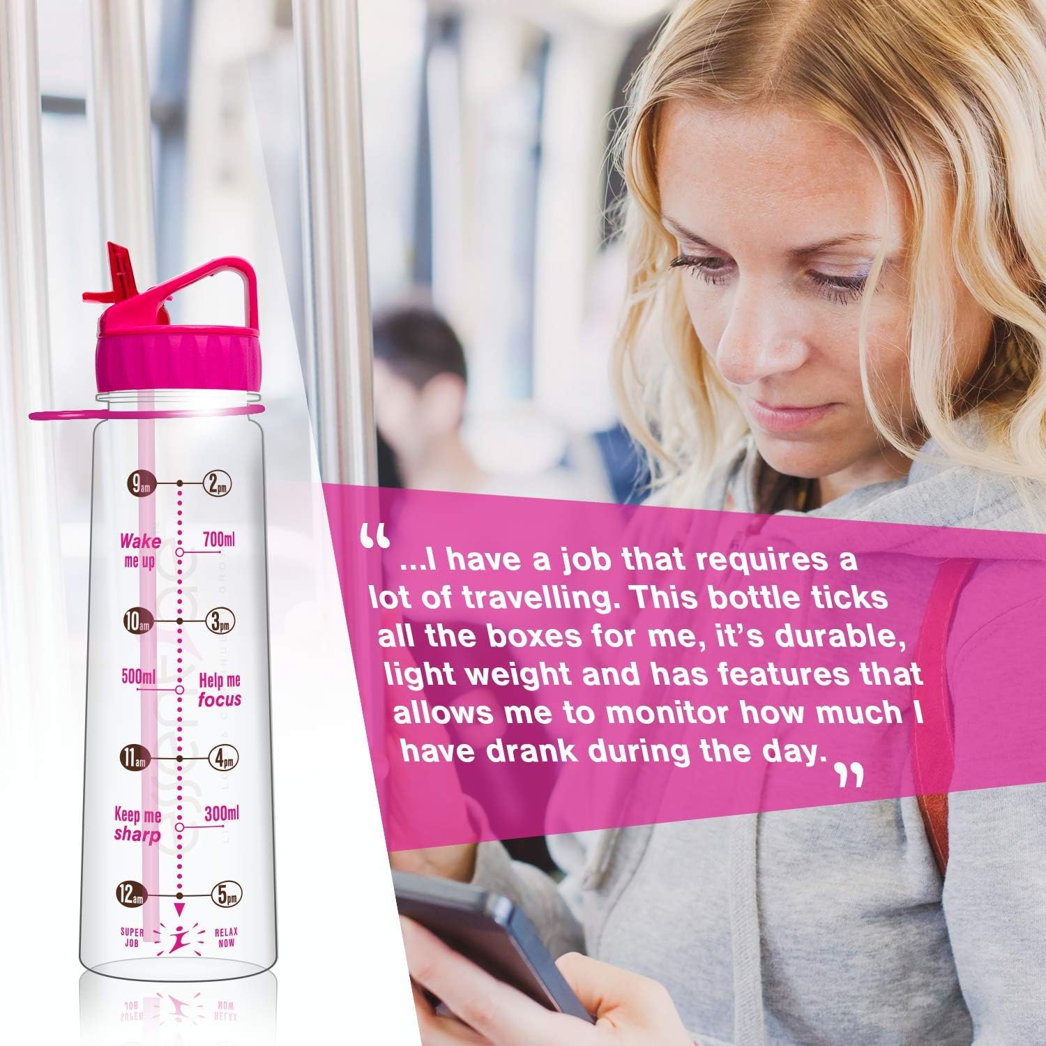 essentiae Water Bottle with Straw and Times Encourage You to Drink Enough Water - for Kids Adult, Gym, Work - Image 5