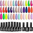 Beetles 23Pcs Gel Nail Polish Kit with Glossy Matte Top Coat and Base Coat Girls Night Collection White Nude Gray Glitters Summer Spring Gel Nail Polish Set U V Soak Off Manicure Kit Gift for Girls