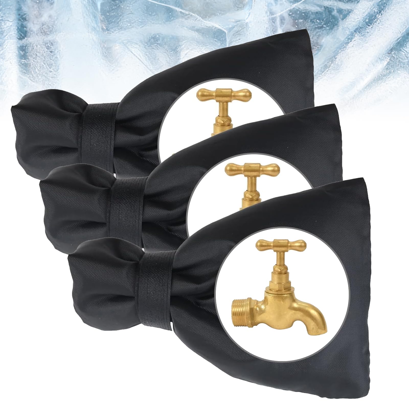 3Pcs Outdoor Winter Tap Cover, Waterproof Thermal Tap Jacket, Tap Cover Insulated Protector, Black Outside Tap Cover with Strap, Thickened Tap Cosy Cover for No-Freezing Bursting