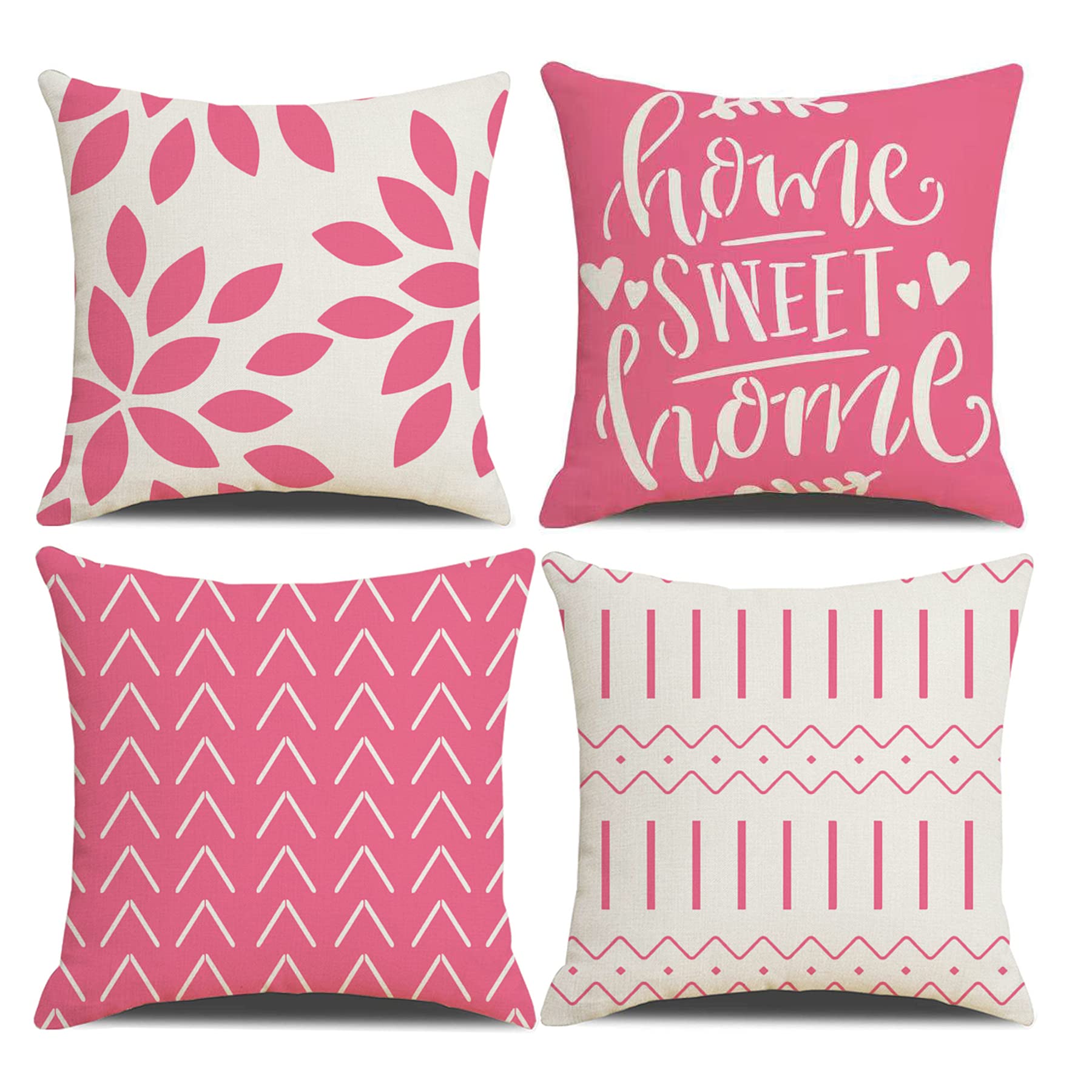 Homefeelzydys Cushion Covers,Cushion Covers 45 x 45 set of 4 Pink Square Throw Pillow Case cushion covers 18x18 4Pack For Outdoor Patio Garden Blench Living Room Sofa Farmhouse Decor