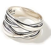 Paz Creations 925 Sterling Silver Criss Cross Statement Ring For Women, Artisan Handcrafted Designer with 1 Year Warranty, Silver/Gold Plated