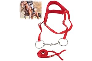 Red Horse Reins Side Pull Bridle for Horses Adjustable Horse Bridle Rein Harness Headstalls Double-Deck Design Horse bit with