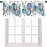 Lnepty Nautical Window Valance,Summer Ocean Coral Shell Conch Starfish White Valance Curtains Treatment for Kitchen Living Room Bedroom Bathroom 1 Piece,54x18 Inch