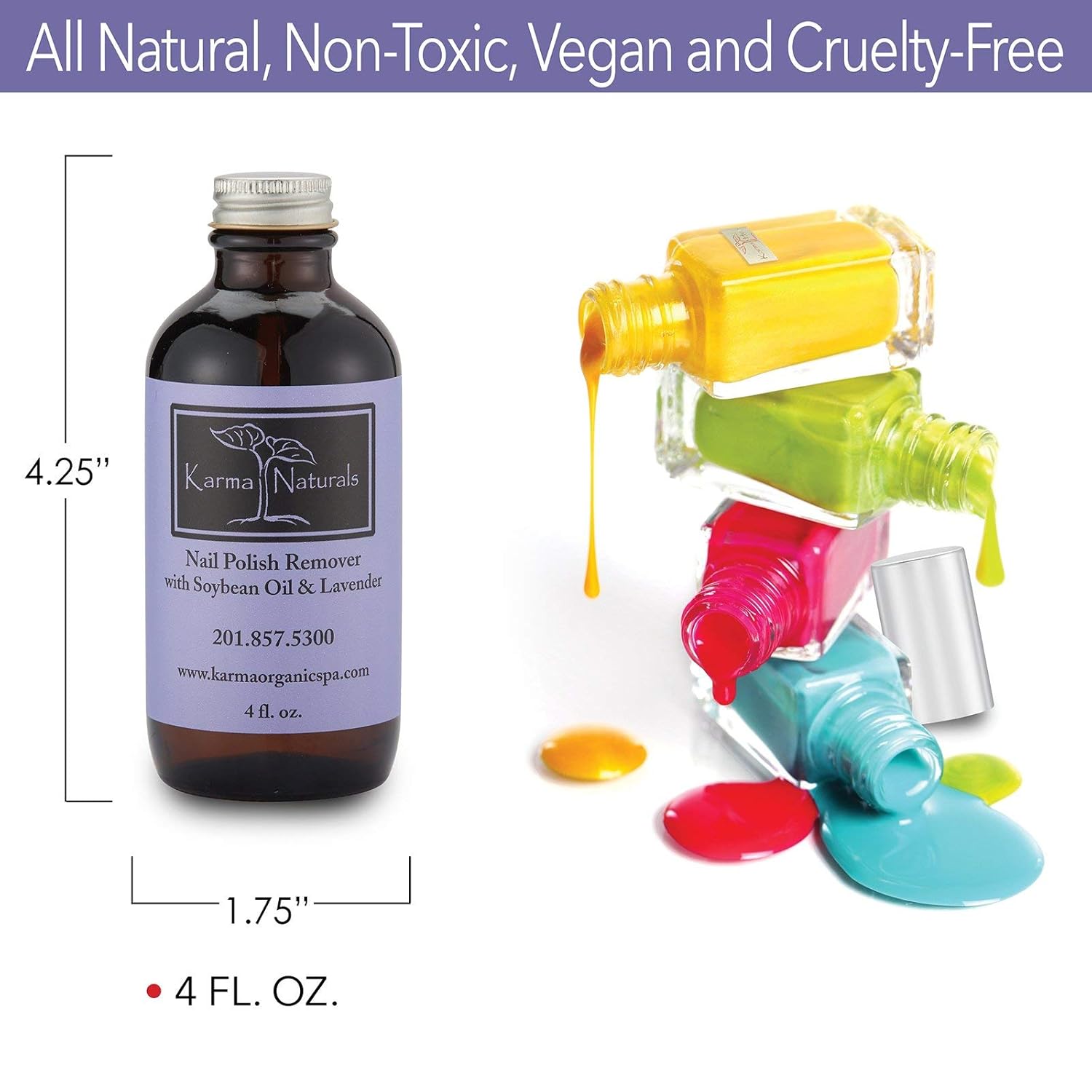Karma Organic Beauty Natural Soybean Lavender Nail Polish Remover - Non Toxic, Vegan, Cruelty Free, Acetone free – Nails Strengthener for Fingernails – 4 fl. Oz. : Beauty Products : Beauty