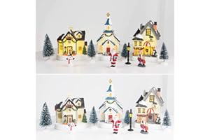 innodept12 Christmas Village Set Collection Building, Christmas Church and House Light-up, 11 Pieces Set, Height 4' to 6' inch, Multi